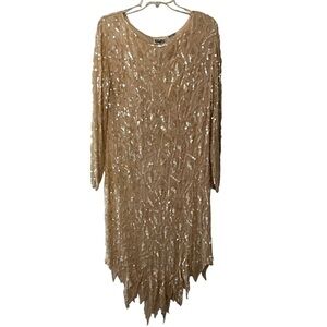 Vintage O.R Silk Fashions LTD Silk Sequined Cream Dress Large Fairy Whimsical
